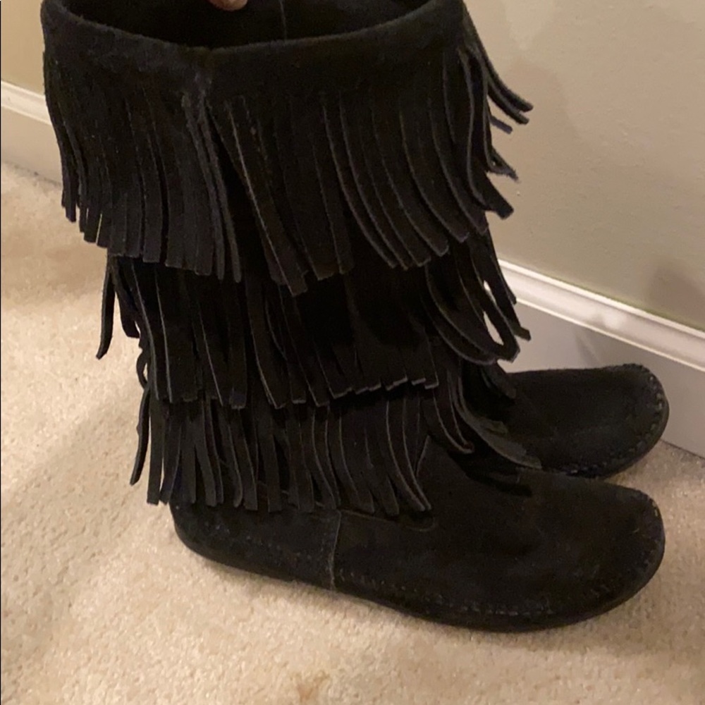 Black Authentic Suede Minnetonka Boots